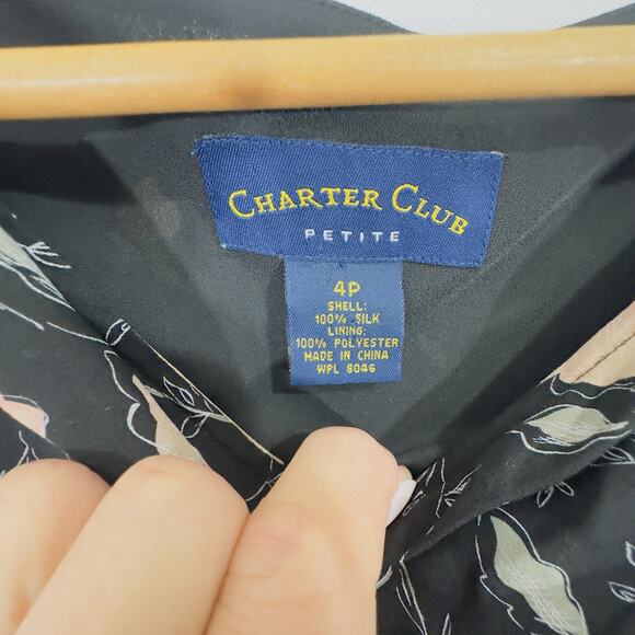 Vintage Silk Floral Print Maxi Dress Bias Cowl Neck Charter Club Sheer Lined 4P - Picture 6 of 11